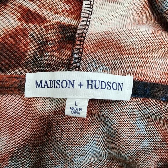 Madison + Hudson Womens Hoodie Large Pullover Tie Dye Red Ivory Retro Sweatshirt - Picture 6 of 11